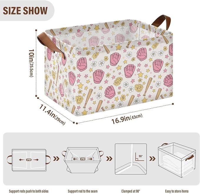 Sports Baseball Glove Storage Bins Large Baskets Boxes Foldable Fabric Storage - Image 2