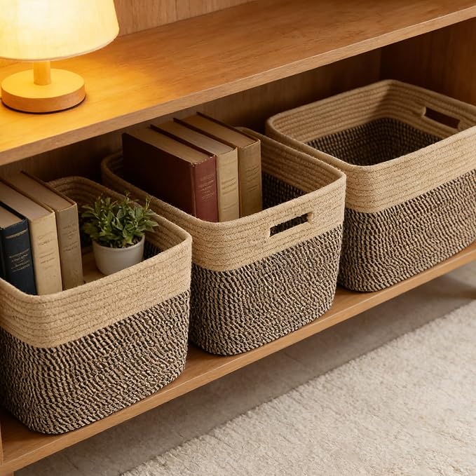 3 Pack Woven Storage Baskets for Shelves, 13.5"×11"×9.5"Organizing Bins - Image 6