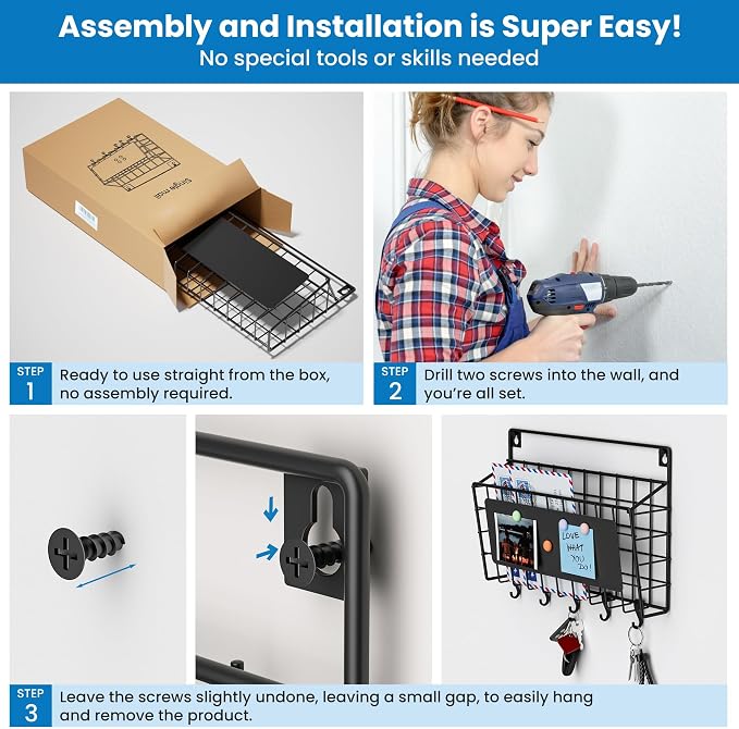 Easy Assembly and Installation Iron Key Holder Wall Mount, Mail Organizer - Image 7