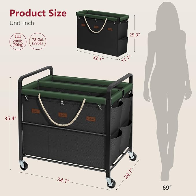 Tajsoon 350L Extra Large Laundry Sorter 6 Section, Heavy Duty Laundry Basket - Image 8