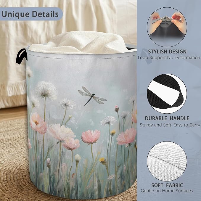 Dragonfly Laundry Hamper, Dandelion Flower Dirty Clothes Laundry Basket - Image 3