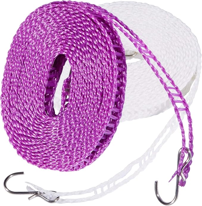 2 Pack Clotheslines 1.64ft Length Camping 5m Clothesline White Purple Drying - Image 4