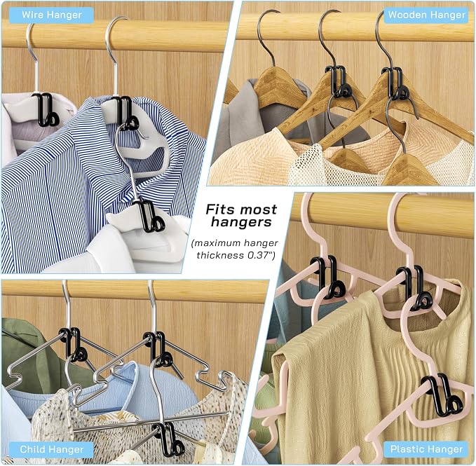 Tinfol Black Hanger Connector Hooks, Heavy Duty Clothes Hanger Extender Clips - Image 7