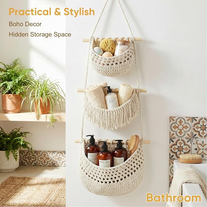 Boho Style Handwoven Rope Hanging Basket - Image 4