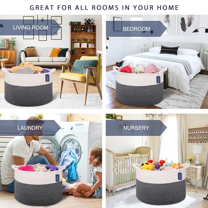 COMSE Extra Large Blanket Basket, Woven Laundry Basket, 21.7”x 13.8”, Nursery - Image 2