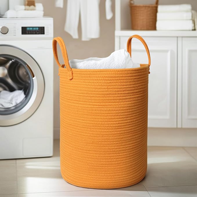 Large Orange Laundry Basket, XL Cotton Rope Toy Bin - Image 6