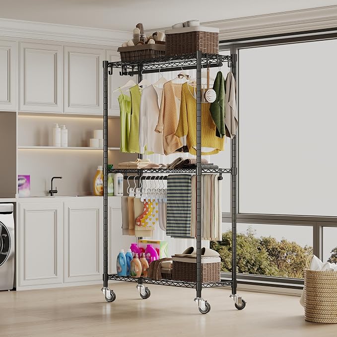 Rolling Clothing Rack for Hanging Clothes Heavy Duty Garment Rack - Image 3