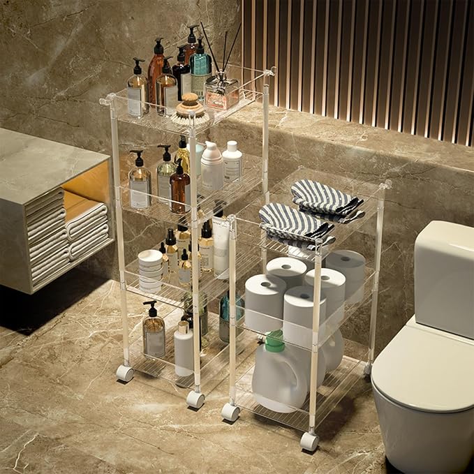 Clear Acrylic Rolling Storage Trolley 4 Tier Slim Utility Cart - Image 7