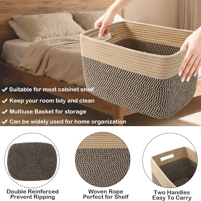 3 Pack Woven Storage Baskets for Shelves, 13.5"×11"×9.5"Organizing Bins - Image 3