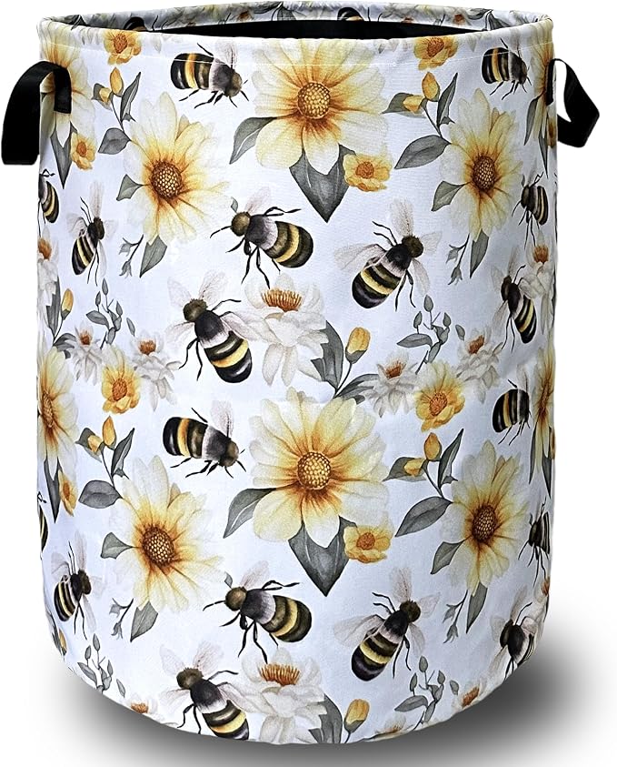 Cute Bees Laundry Basket Foldable by SELIONLIKN