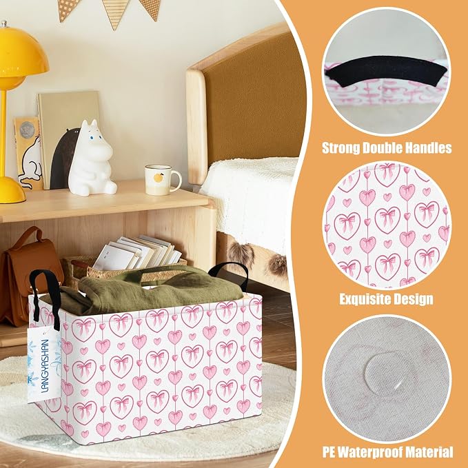 LANGYASHAN Rectangular Storage Bin Collapse Canvas Fabric Cartoon Storage Basket - Image 3