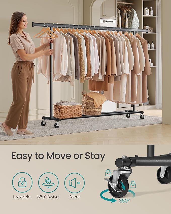 SONGMICS Clothes Rack with Wheels, Heavy-Duty Clothing Rack - Image 4