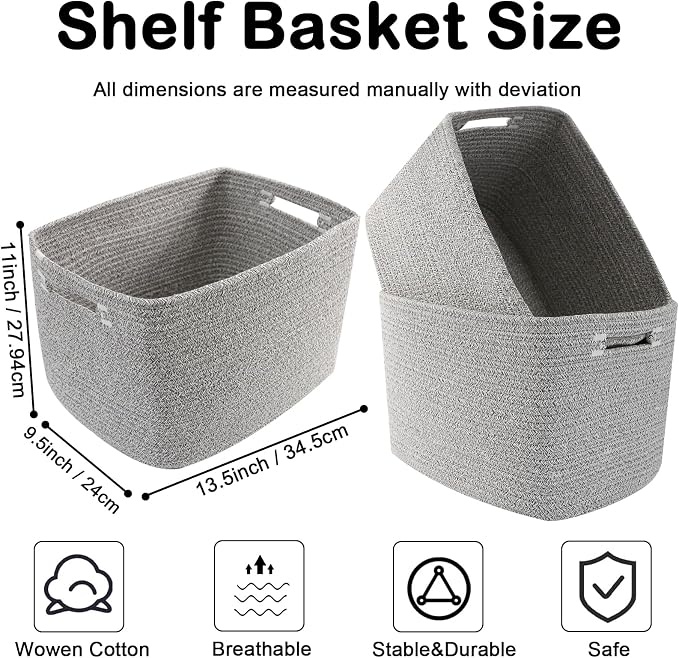 3 Pack Woven Storage Baskets for Shelves, 13.5"×11"×9.5"Organizing Bins - Image 2