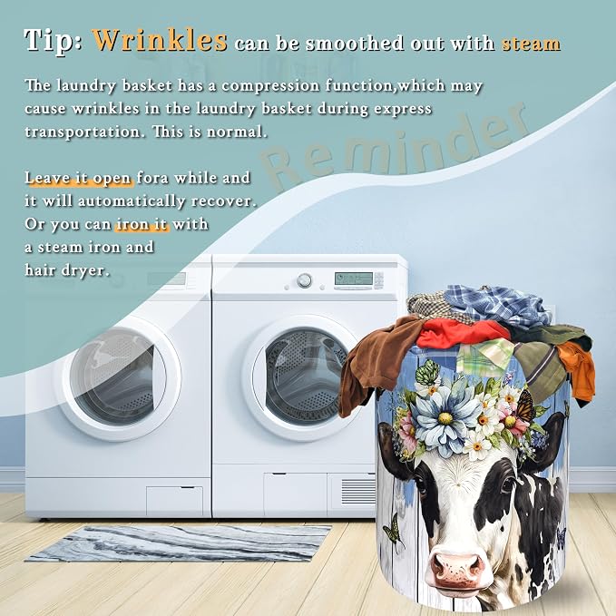 Cute Cow Laundry Basket Foldable Oxford Cloth Animal Cows Laundry Hamper - Image 6