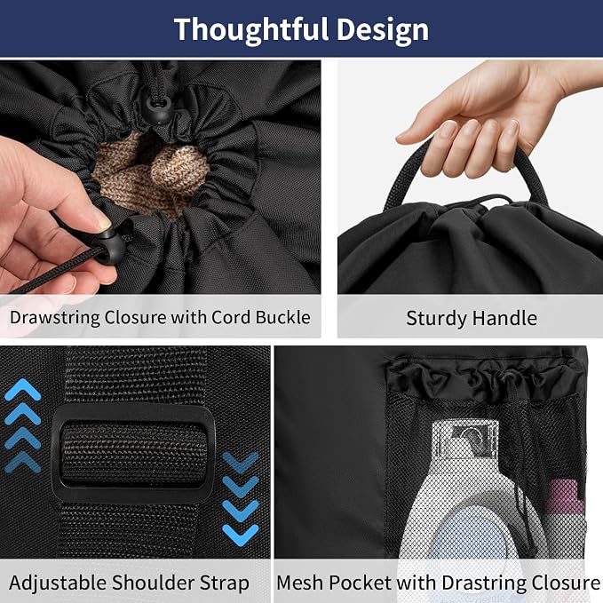 Laundry Bag Backpack with 3 Sizes Mesh Wash Bags and Shoulder Straps Foldable - Image 6