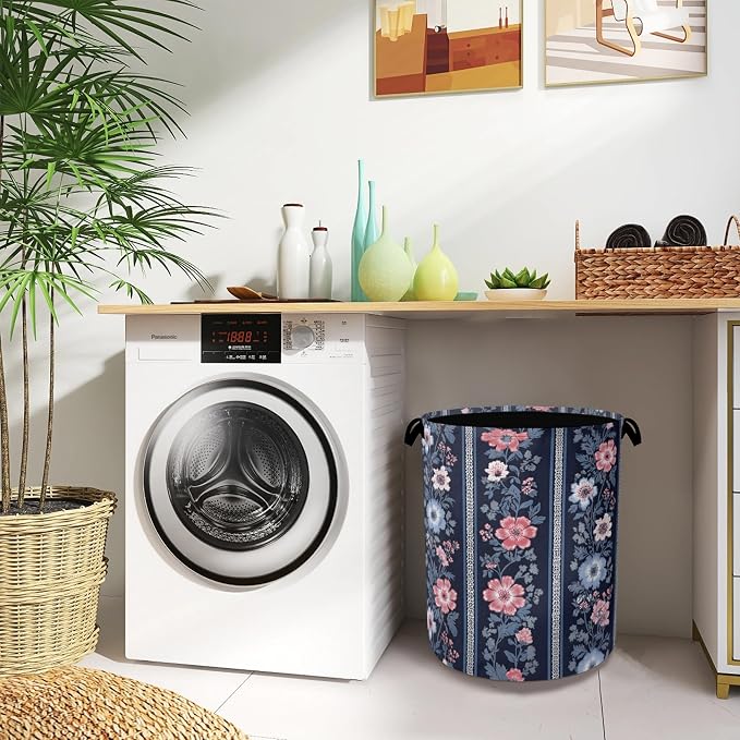 Boho Vintage Flower Laundry Basket, Foldable Oxford Cloth Tote Bag Laundry - Image 8