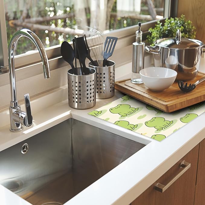 Cute Green Frog Dish Drying Mats 18x24 Inch, Dish Pad Drying Rack Mat - Image 6