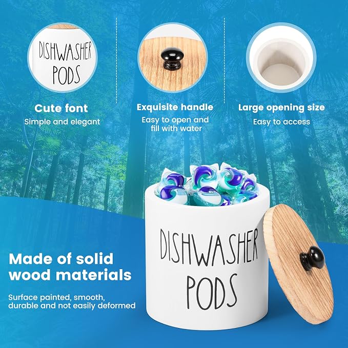 Dishwasher Pod Container with Lid, Wood Laundry Detergent Pods Storage Container - Image 4