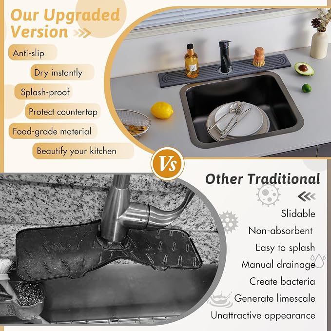 Faucet Mat for Kitchen Sink, Quick Drying Stone Sink Tray, Water Absorbent Soap - Image 7