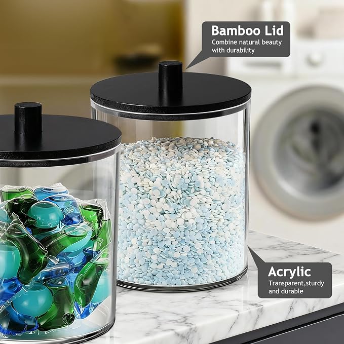 SheeChung 1 Pack 50oz Matte Black Bamboo Lid Apothecary Jar, Modern Laundry - Image 3