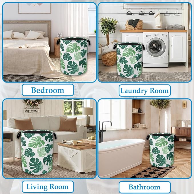 Palm Leaves Laundry Basket Collapsible Laundry Hamper Clothes Toy Storage Bin - Image 6