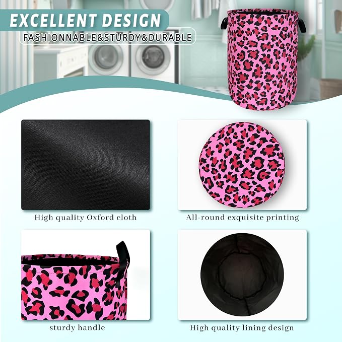 Pink Leopard Print Laundry Hamper Sexy Animal Laundry Basket - Image 4