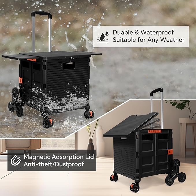 Foldable Utility Cart with Stair Climbing Wheels, Collapsible Rolling Crate - Image 6