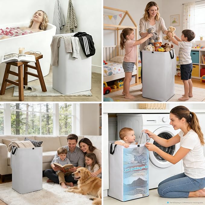 80L Large Laundry Hamper with Lid, Foldable Laundry Bag - Image 3
