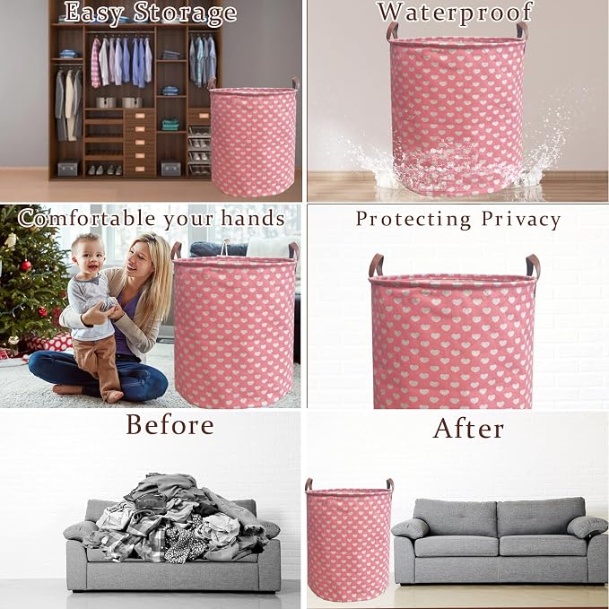 Waterproof Laundry Hamper Collapsible Laundry Basket Leather Handle Laundry Bag - Image 3