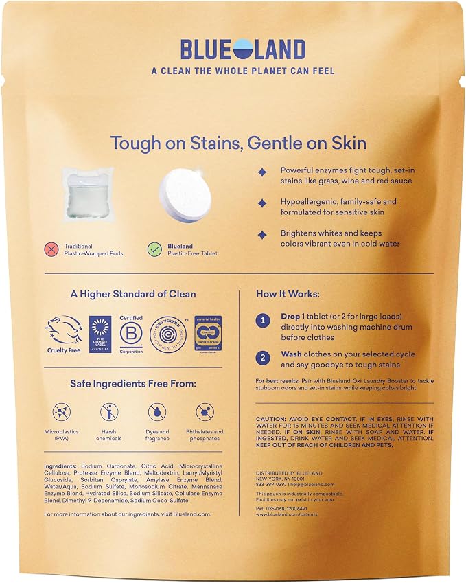 BLUELAND Laundry Detergent Tablets, Plastic-Free Eco-Friendly Pods, Liquid - Image 2