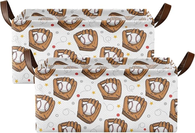 Gloves Baseballs White Pattern Foldable Storage Baskets - Image 2