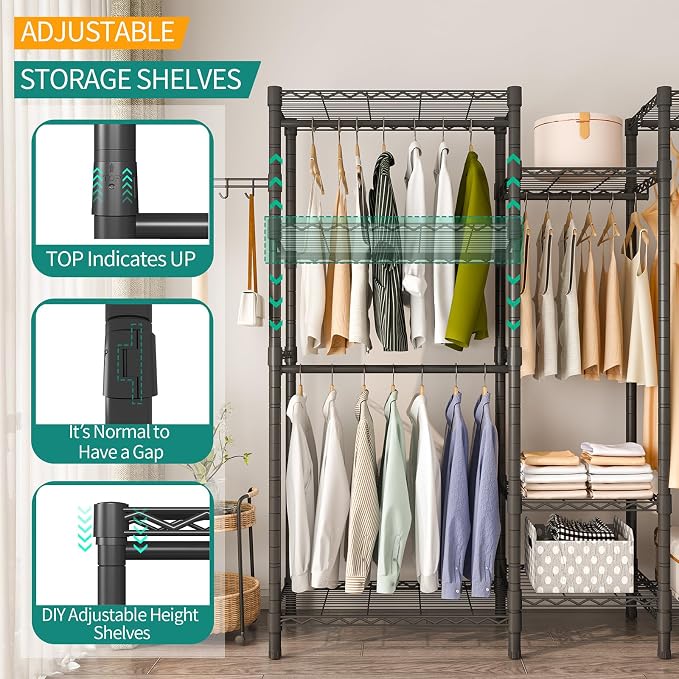 Heavy Duty Garment Rack, Portable Wardrobe Clothes Rack Freestanding Adjustable - Image 2