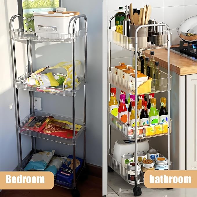 4 Tier Kitchen Bathroom Storage Rolling Cart 39 Inches Tall Slim Utility - Image 6