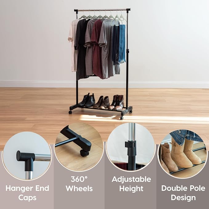 IRIS USA Clothes Rack, Portable Single-Rod Height Adjustable - Image 3