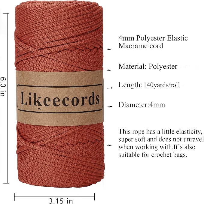 4mm Polyester Braided Macrame Cord 140Yards /426Feet, Elastic Yarn - Image 2