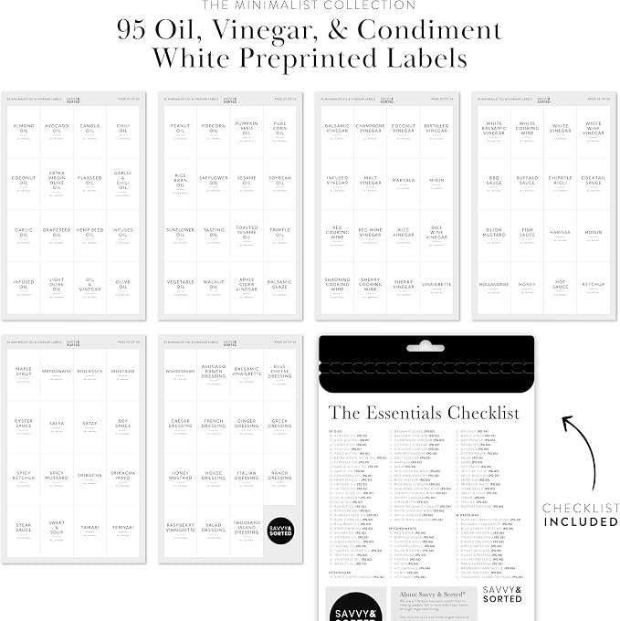 Minimalist Oil Bottle Labels, 95 Preprinted Pantry Stickers - Image 3
