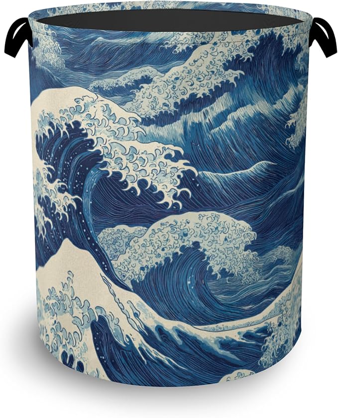 Ocean Wave Laundry Basket, Japanese Foldable Oxford Cloth Tote Bag Laundry by Unknown