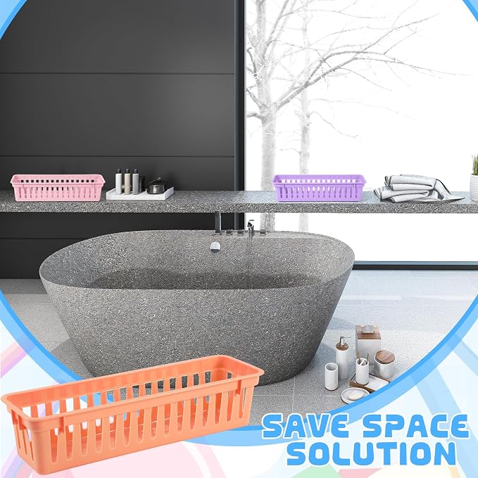 12 Pcs Morandi Slim Plastic Storage Baskets Tray 10 x 3 x 2.5 Inch Compact - Image 5
