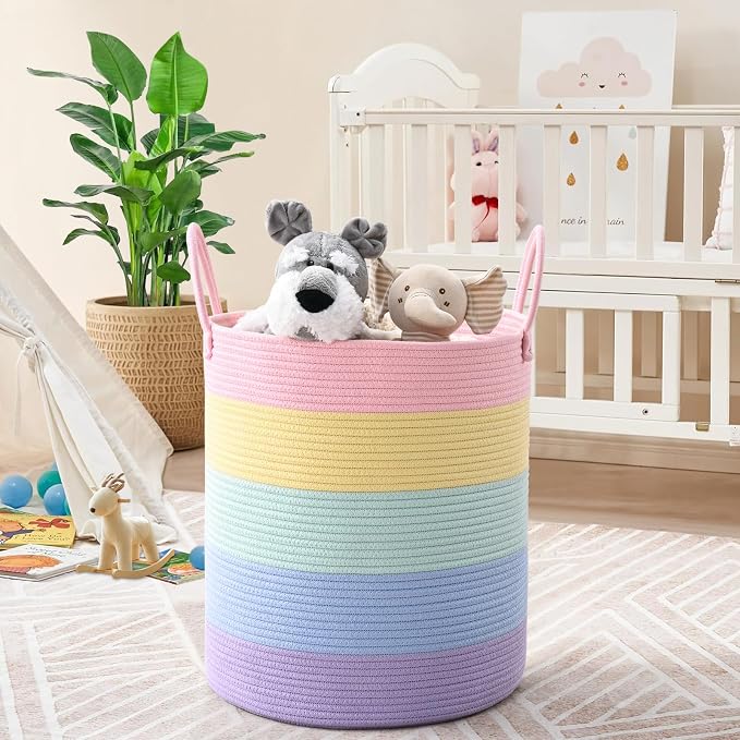 Laundry Hamper for Organizing, 52L Tall Laundry Baskets, Cotton Rope Woven - Image 2
