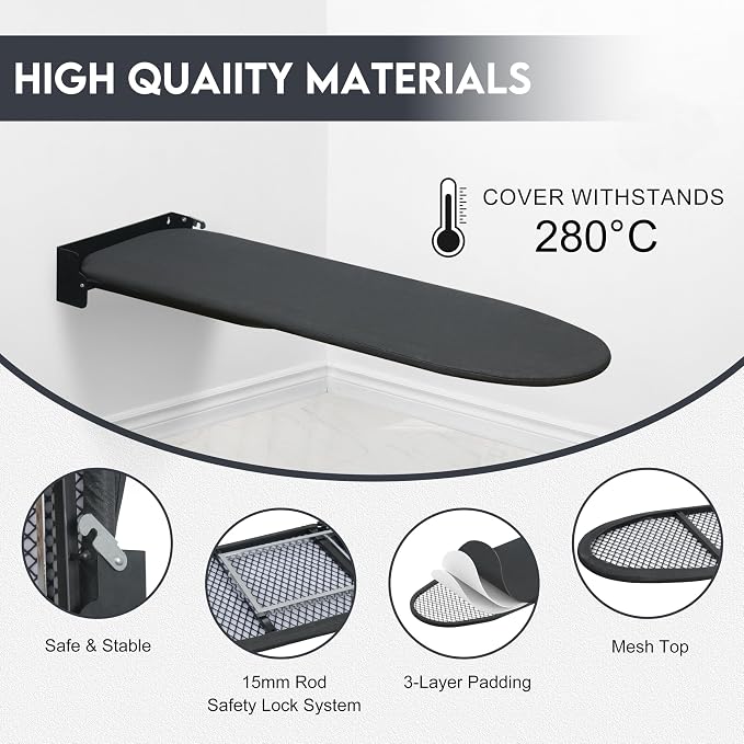 Wall Mounted Ironing Board, Space-Saving Compact Wall Mount Fold Down Iron Board - Image 5