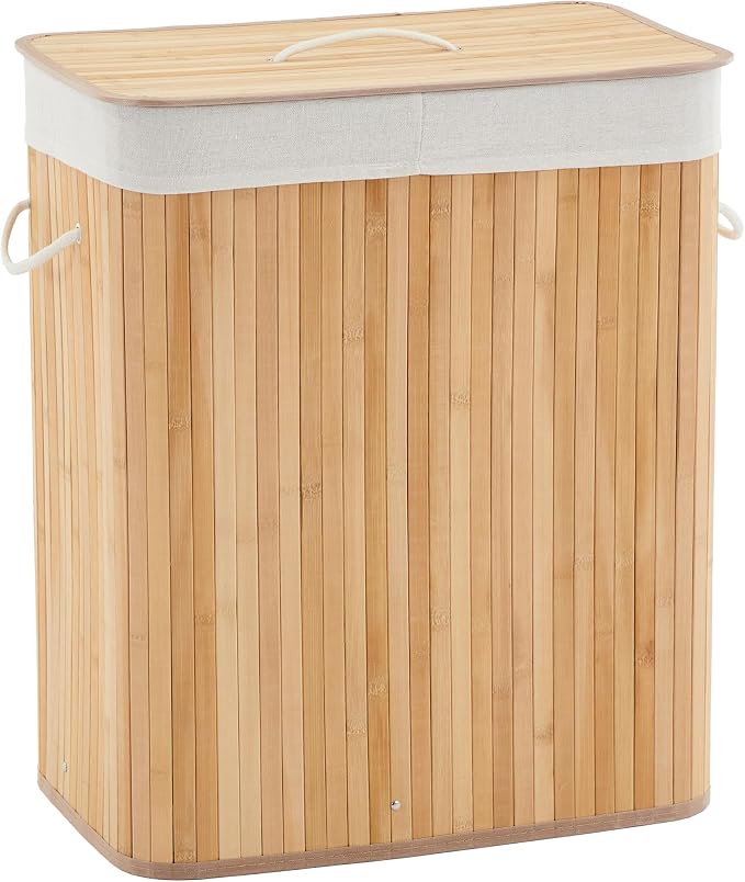 Large Laundry Hamper with Lid, 72l & 104l Capacity, Foldable Bamboo Frame with by SLEKVERSA