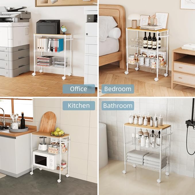 Whitmor 3 Tier Rolling Kitchen Cart, 27.6"x10"x21.7”Heavy Duty Metal Storage - Image 6