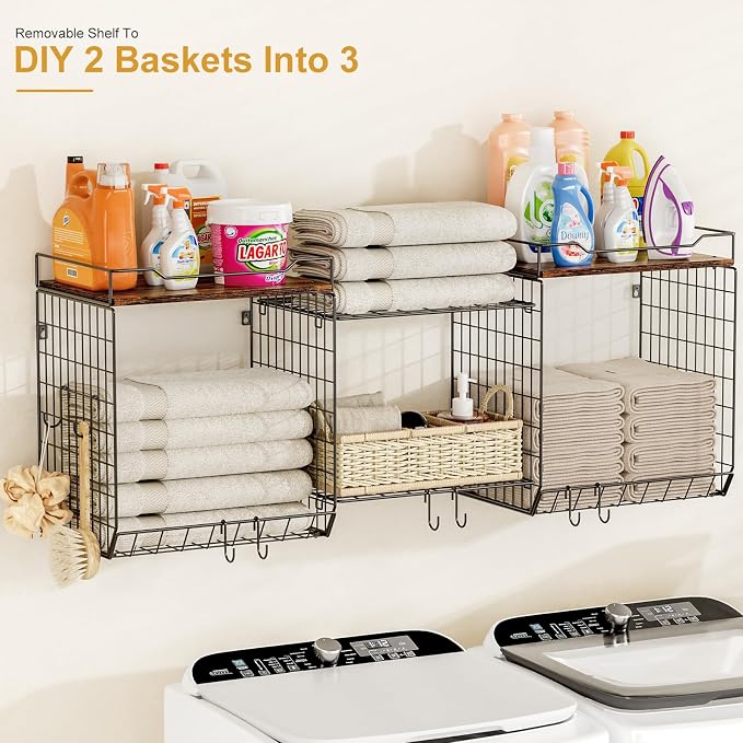 【2 PACK】3-Tier Wall Mounted Wire Baskets Work As-Laundry Room Shelves Over The - Image 7