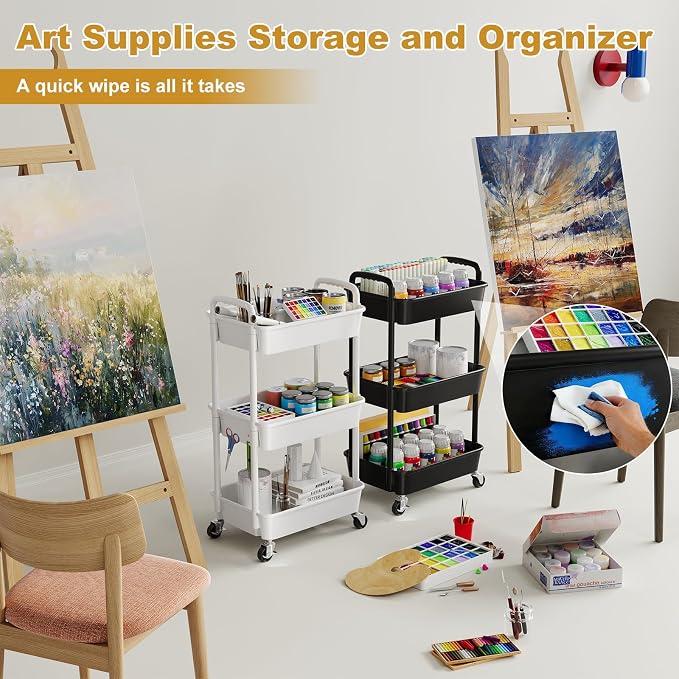 3 Tier Rolling Cart with Wheels, Small Utility Storage Trolley - Image 7