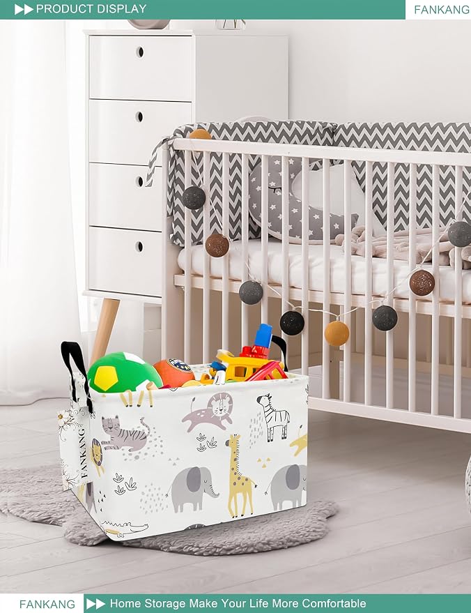 FANKANG Storage Bins, Nursery Hamper Canvas Laundry Basket Foldable - Image 5
