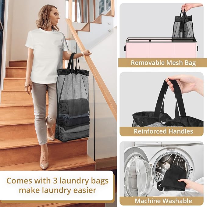 180L Laundry Hamper 3 Section, Large Laundry Basket - Image 7