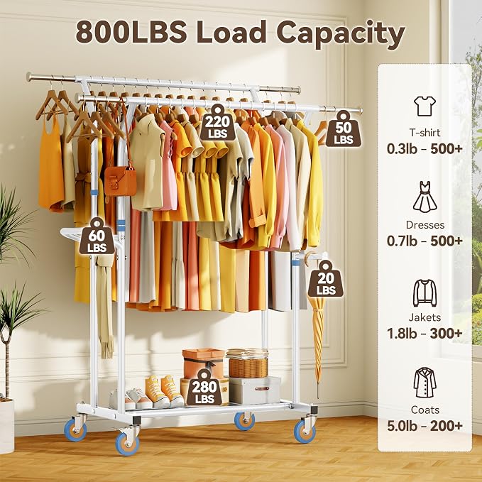 Heavy Duty Clothes Rack for Hanging Clothing: 800LBS Rolling Coat Racks - Image 2