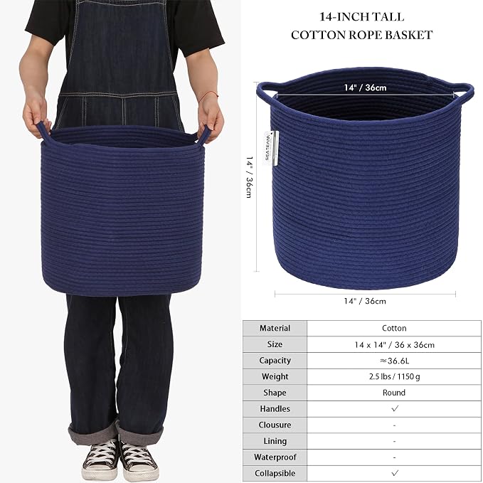 Sea Team Medium Size Cotton Rope Woven Storage Basket - Image 7