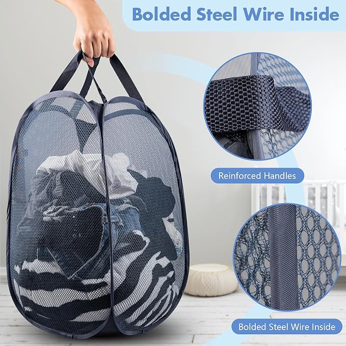 DUCOO Pop Up Hamper, Foldable Mesh Laundry Basket - Image 3