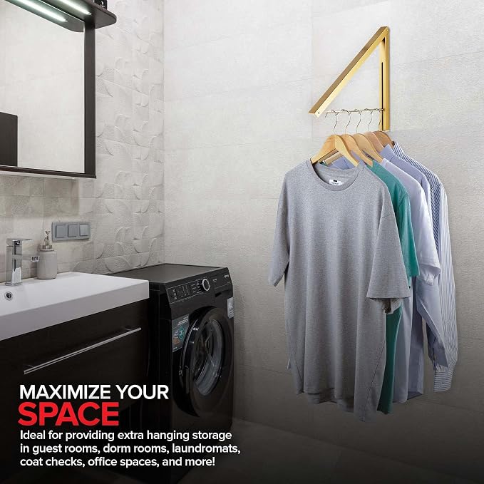Single Foldable Clothing Rack, Wall-Mounted Retractable Clothes Hanger - Image 6